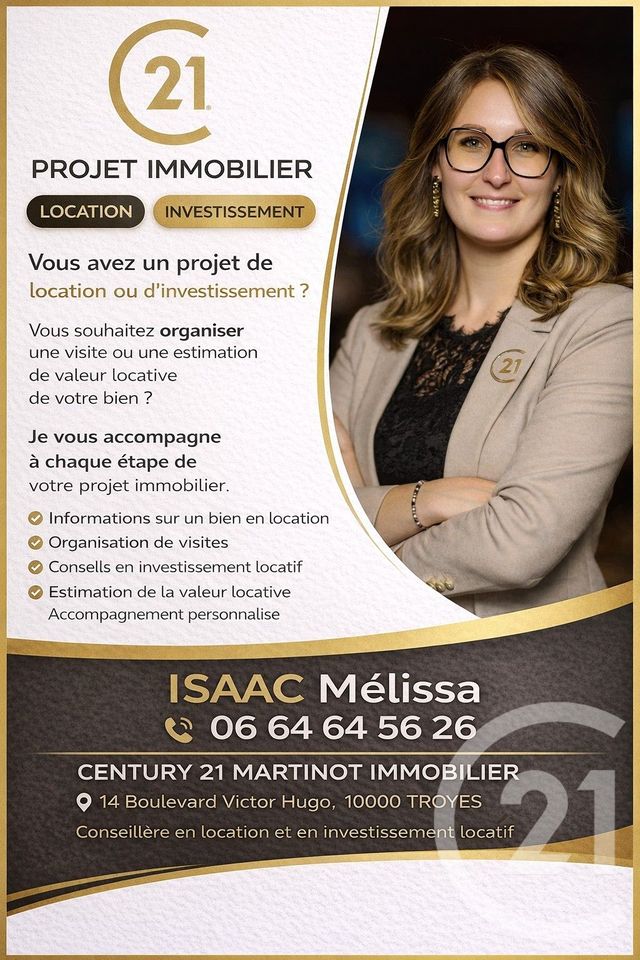 Appartement Studio à louer - 2 pièces - 16.0 m2 - TROYES - 10 - CHAMPAGNE-ARDENNE - Century 21 Martinot Immobilier